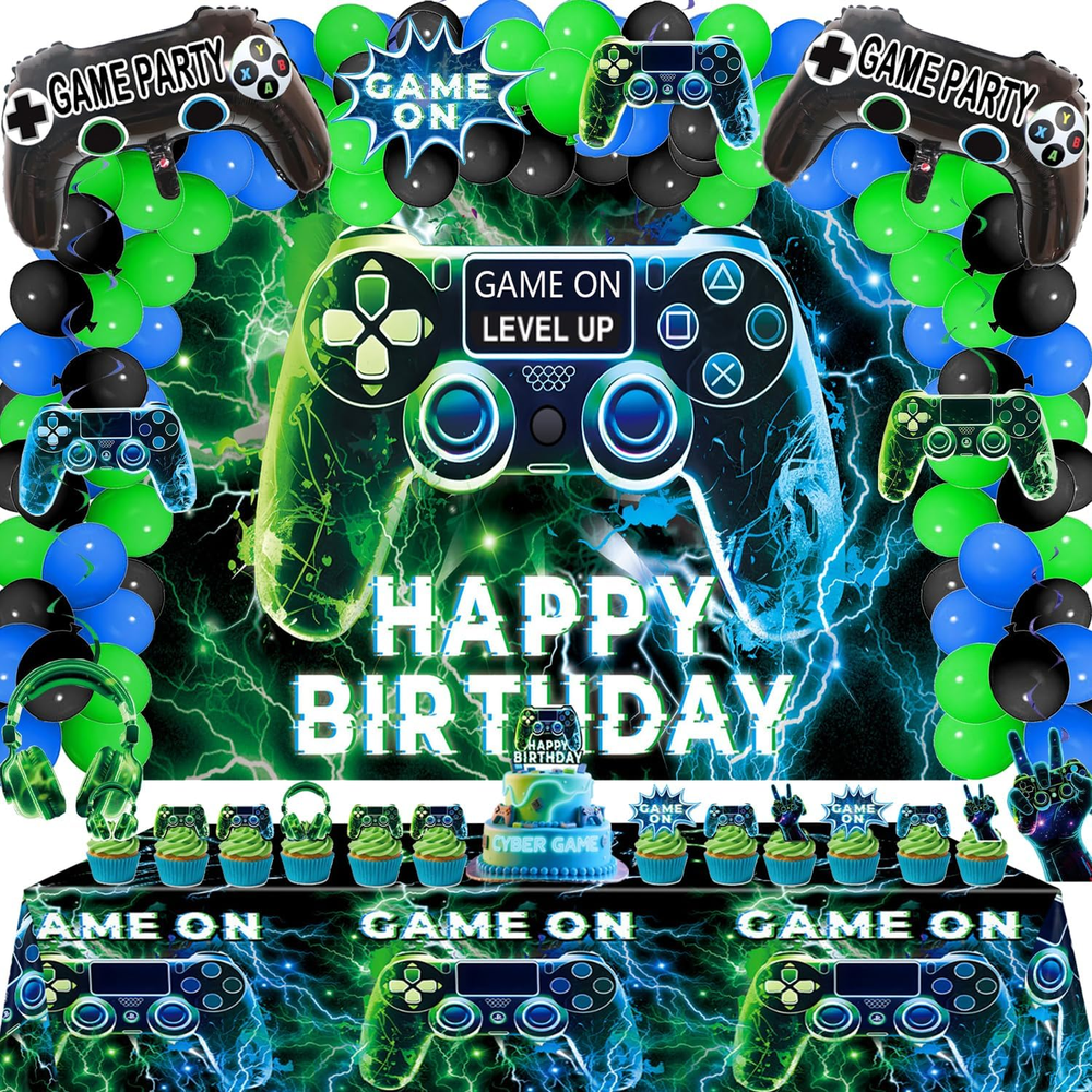 NEW Video Game on Theme Party Supplies Sett: Decorations with Happy Birthday Gam