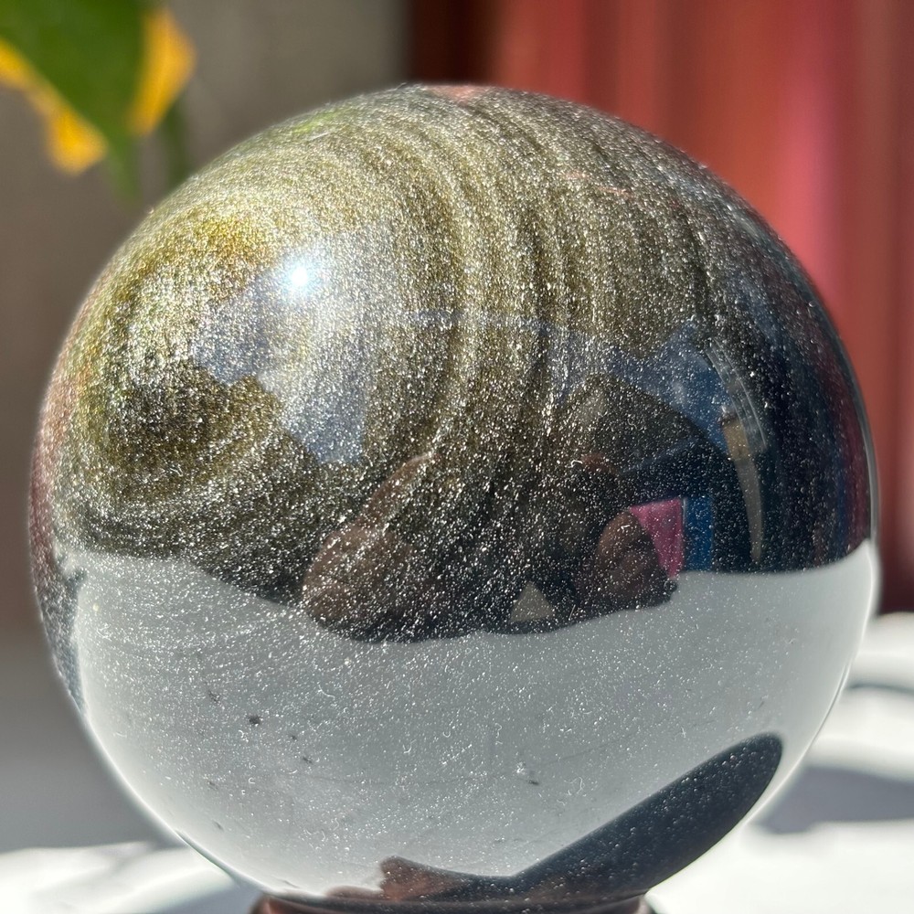 345g Natural golden Luster Obsidian sphere Crystal Ball GemReiki Healing