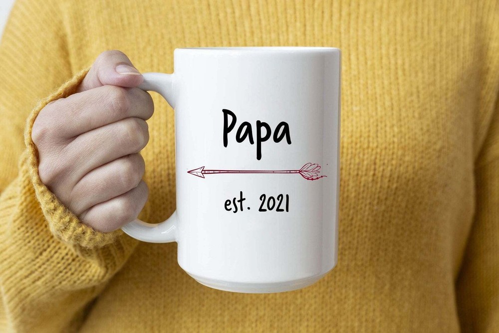 Papa Est 2021 Mug New Papa Arrow Coffee Mug Mug & Coaster Set Coffee Mug For