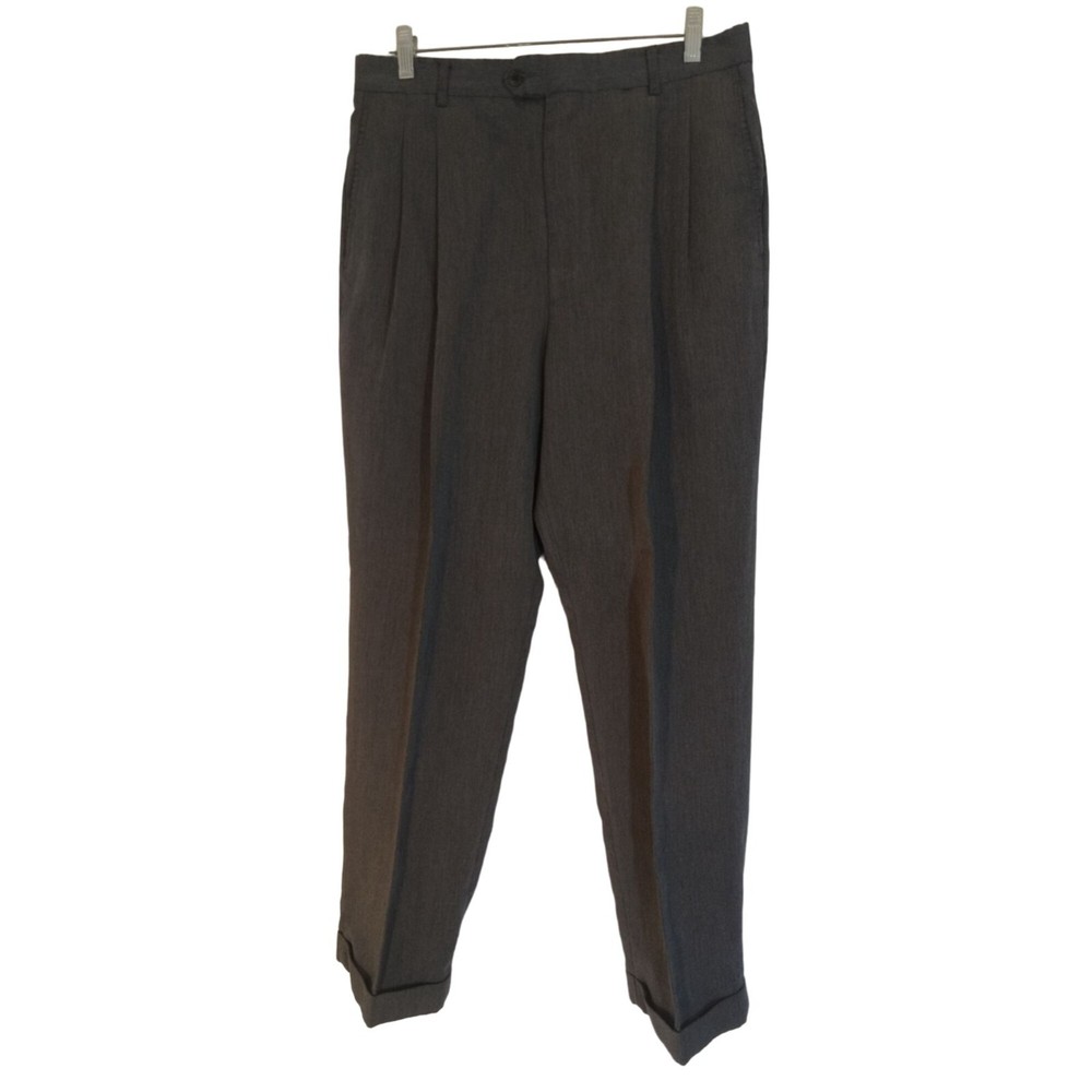 Chaps Ralph Lauren Trousser Pants Mens Size 34/30 Gray Cuffed Bottom Pleated