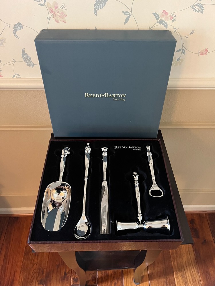 NEW In Box, Never Used Reed & Barton Silver Bar Tools Drinks