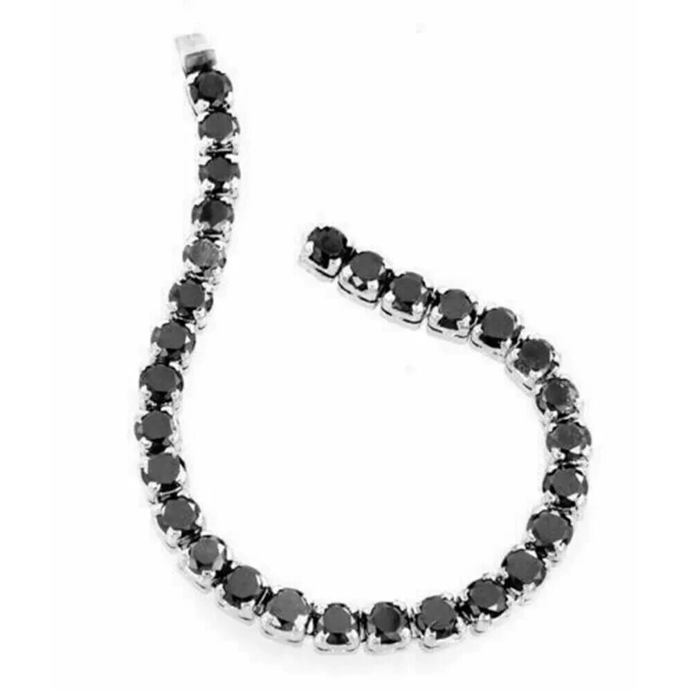 3MM Round Cut Lab Created Black Diamond Tennis Bracelet 14K White Gold Plated 7