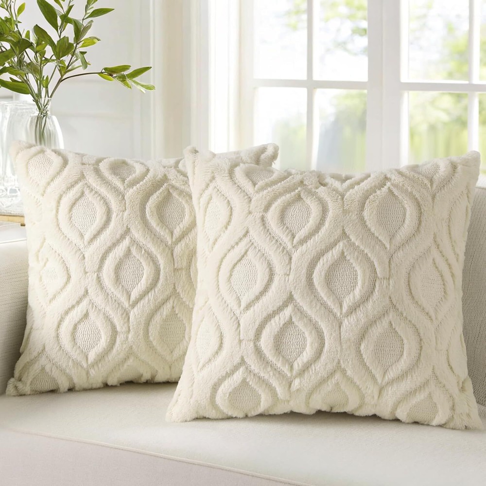 Stylish Beige 18x18 Decorative Throw Pillow Covers Pack of 2 by decorUhome