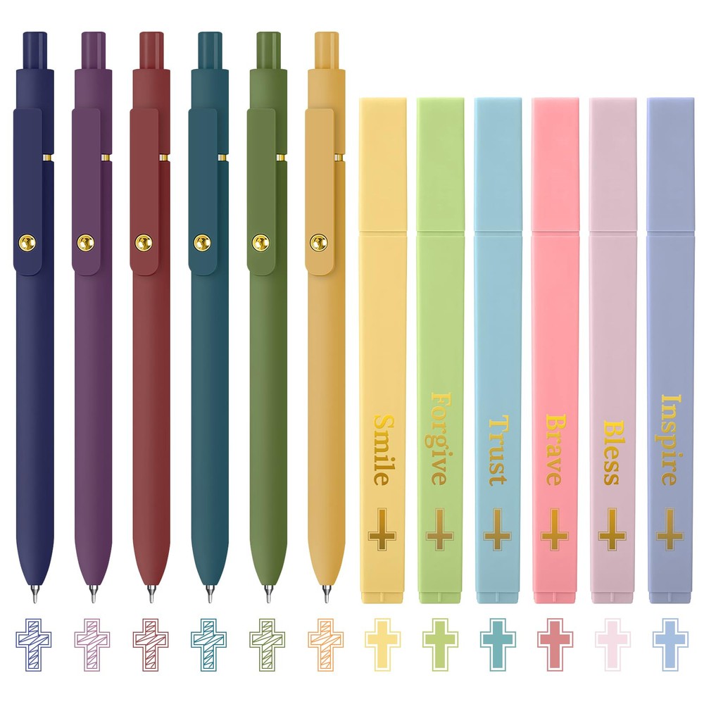 6 Pack Colored Pens and 6 Pack Bible Highlighters Set, Vibrant Aesthetic Past...