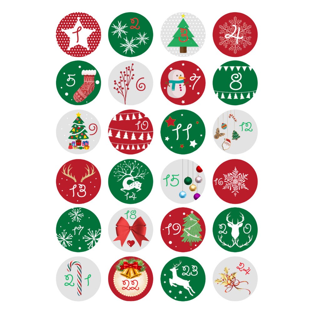 Christmas Numbers Advent Calendar Round Stickers Gifts Presents Box Stickers