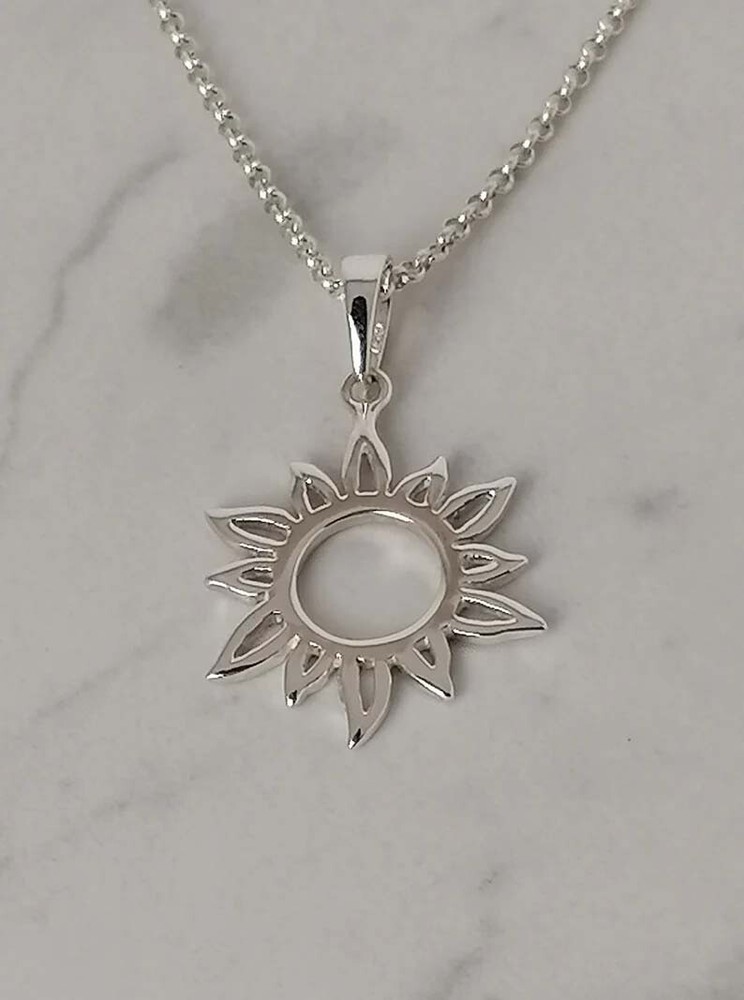 925 Sterling Silver Open Sun Pendant Handmade Beautiful Shining Pendant J08