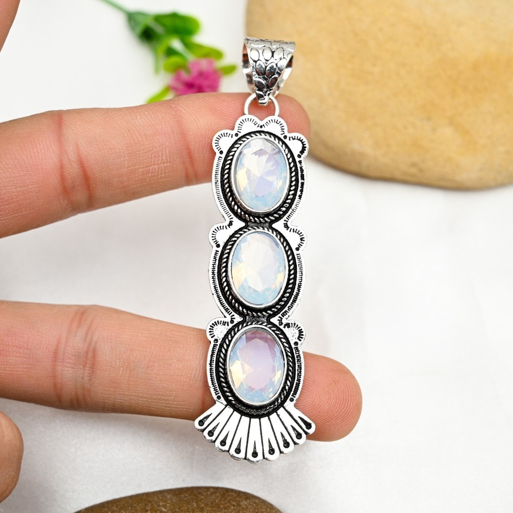 Natural Milky Opal Gemstone Pendant 925 Sterling Silver Handmade Jewelry Gift
