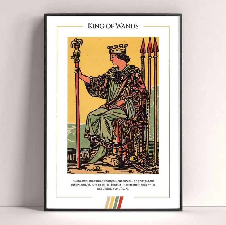 King of Wands Tarot Card Art Print Digital Download Tarot Poster