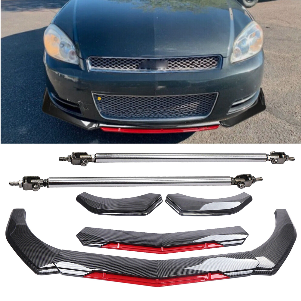 Chevrolet Impala Carbon Fiber Front Bumper Lip Spoiler & Splitter with Strut Rod
