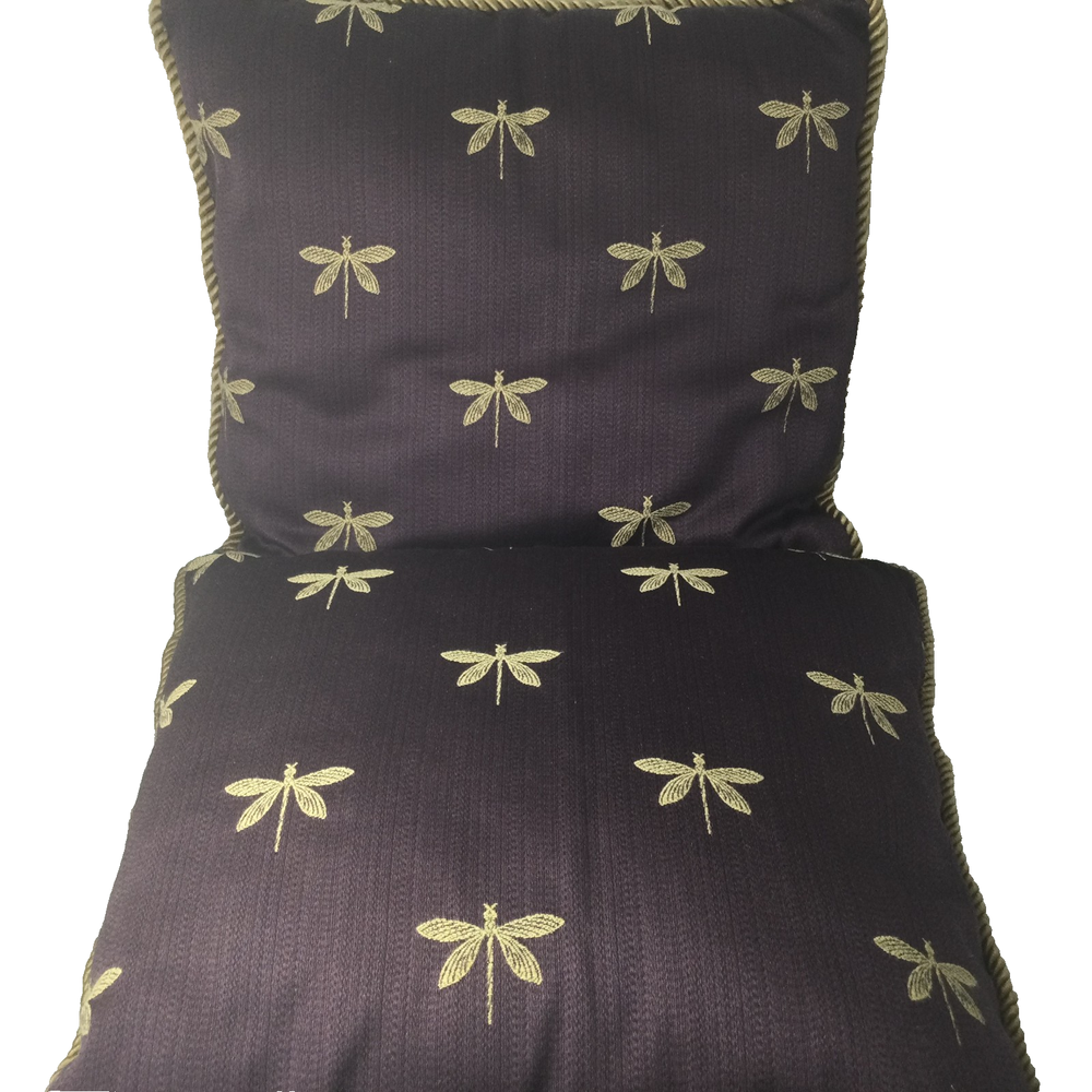 2 Trow Pillows Purple Gold Dragonflies Rope Edges Satin Look 15