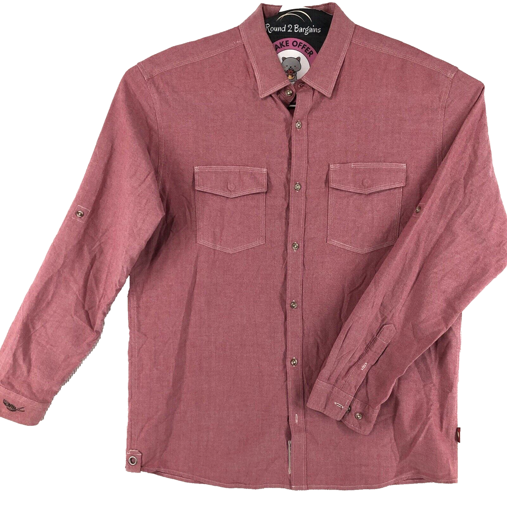 Bone On Supply Co. button shirt men’s XL red wash stitching roll tab long sleeve