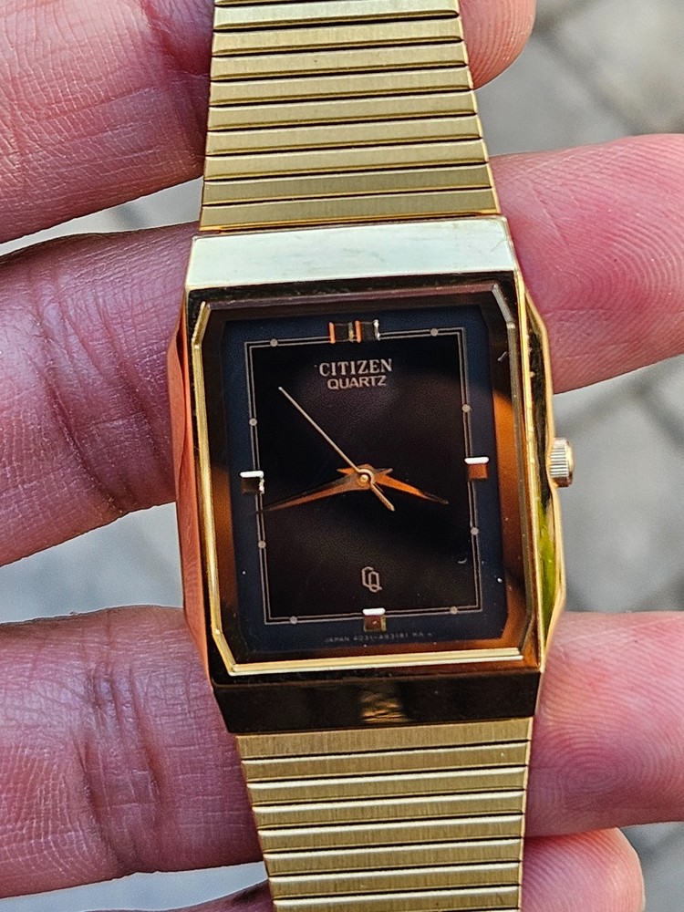 Citizen Quartz Vintage Gold Tone Square Watch Black Dial Japan – New Old Stock