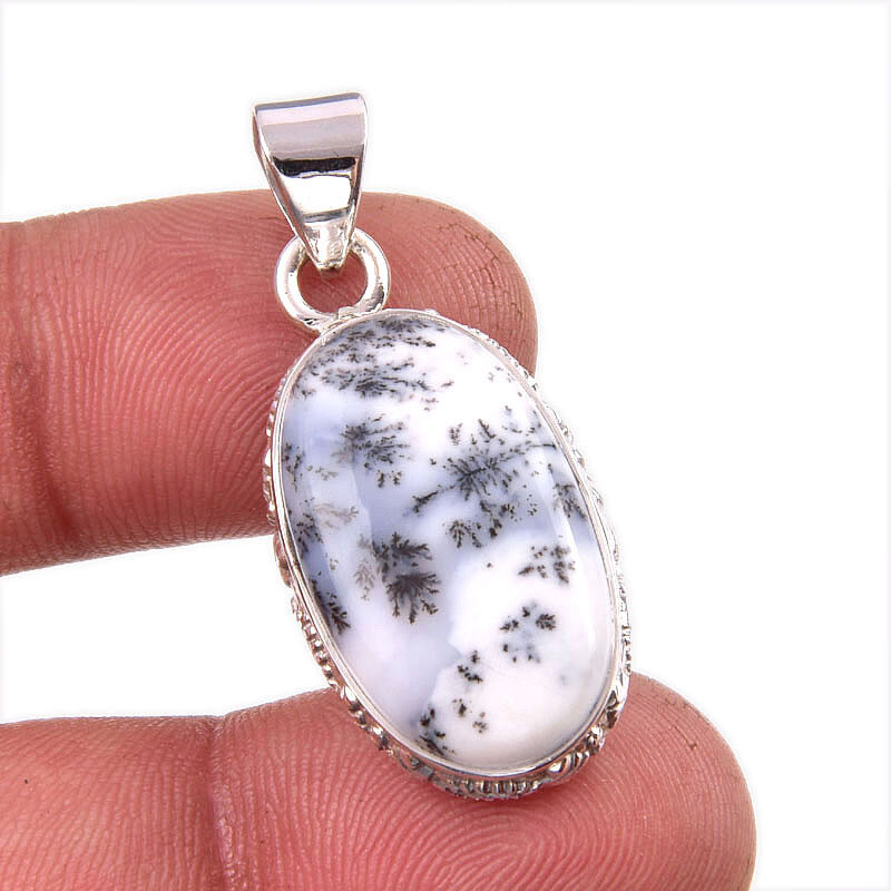 Natural Dendrite Opal Gemstone 925 Solid Sterling Silver Gift Pendant 1.5