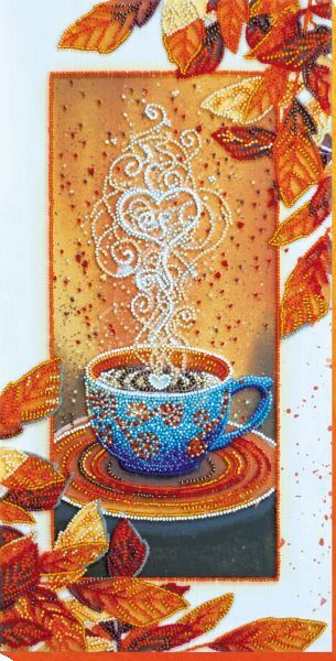 Bead embroidery kit Autumn latte needlework kit Art canvas beadwork pattern
