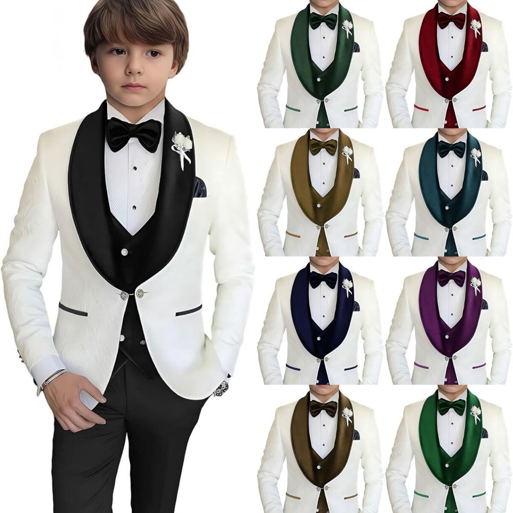 Jacquard Boys Suit Slim Fit Tuxedo for Boys 4 Pieces Kids Tuxedo Wedding Suits