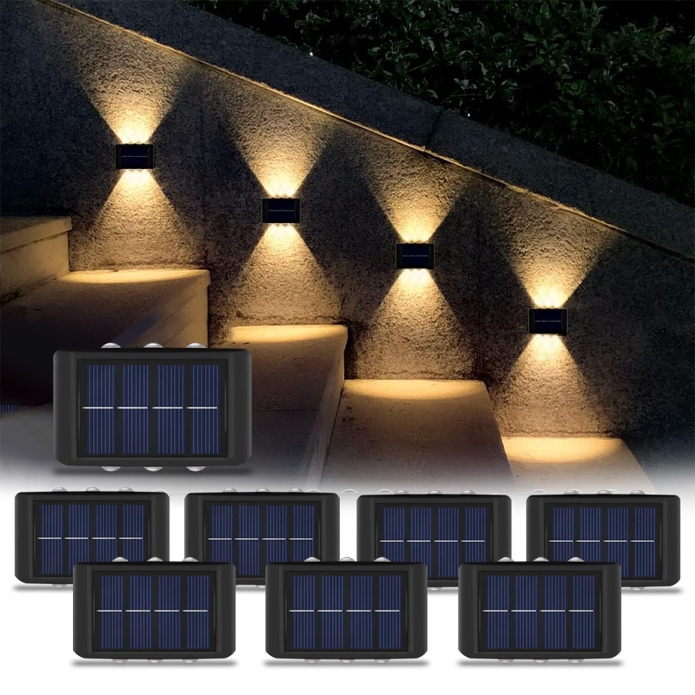 8 Pack LED Solar Fence Lights Dusk to Dawn Wall Garden Pathway Deck Lamp Outdoor