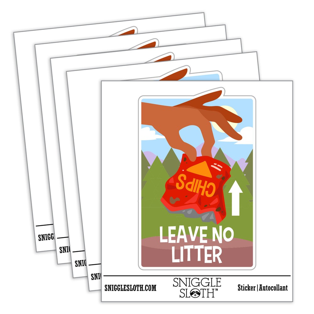 Water Bottle Sticker Set Leave No Litter Cleaning Parks Hiking Nature - 5 Pack