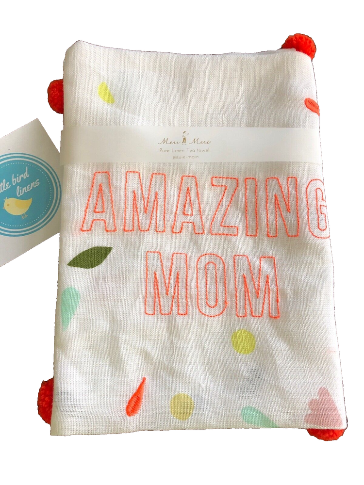 Mothers Day Gift Tea Towel Pure Linen Meri Meri Amazing Mom 20x28 New 4 Available-image