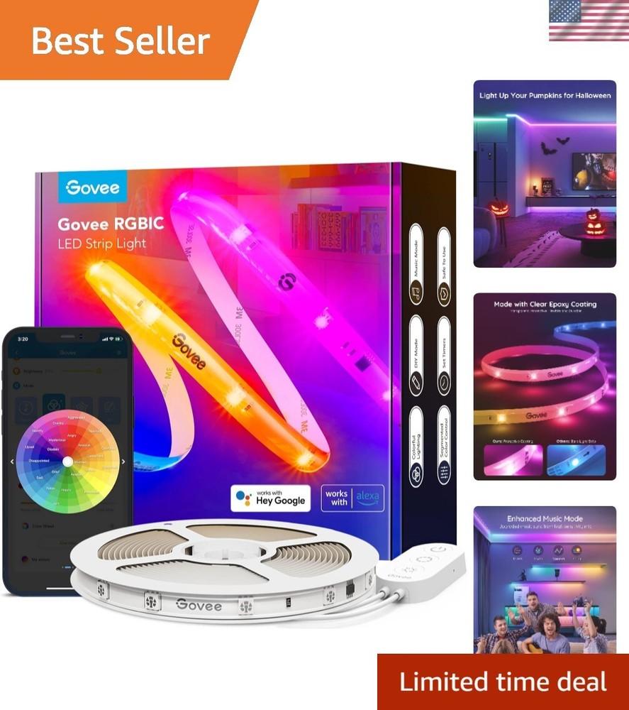 32.8ft RGBIC Pro LED Strip Lights - Smart, Voice-Controlled, Color Changing