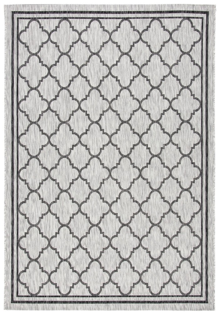 SAFAVIEH Courtyard Claudia Geometric Indoor Outdoor Rug in Light Grey and Black