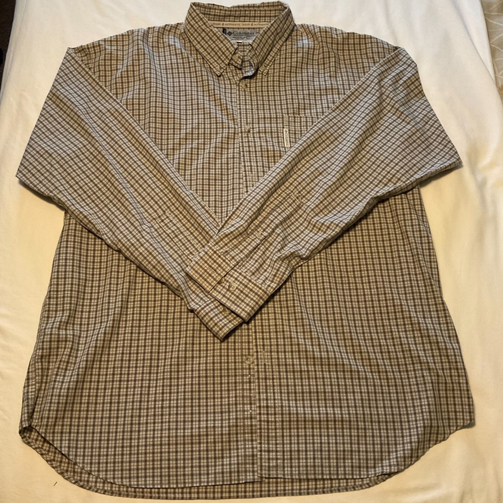 Columbia Mens Size XL Long Sleeve Plaid Button Outdoors Brown
