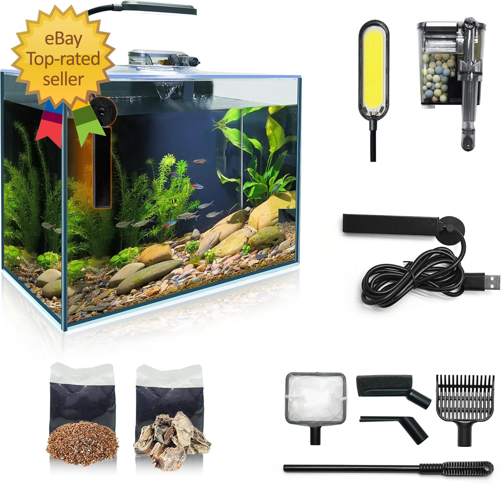 2.6 Gallon Betta Fish Tank Kit with Heater and Self-Cleaning Glass Aquarium