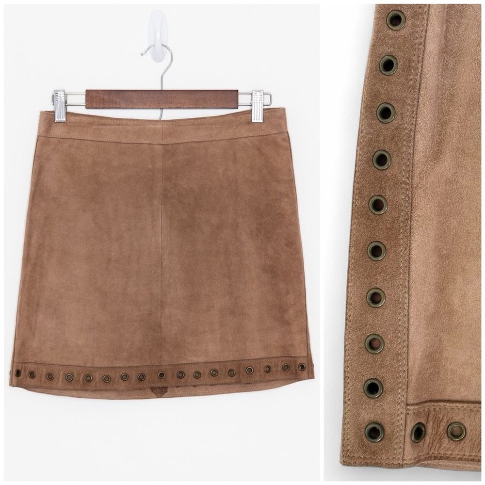 VTG Y2K Michael Kors Suede Mini Skirt | Camel Tan Brown | Boho Biker Indie | 6