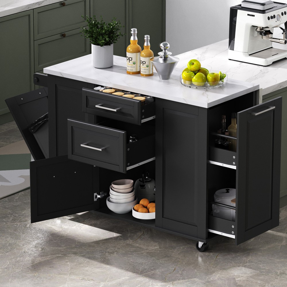 50.7-Inch Kitchen Island with Tilt Trash Can Cabinet and Pull-Out Storage