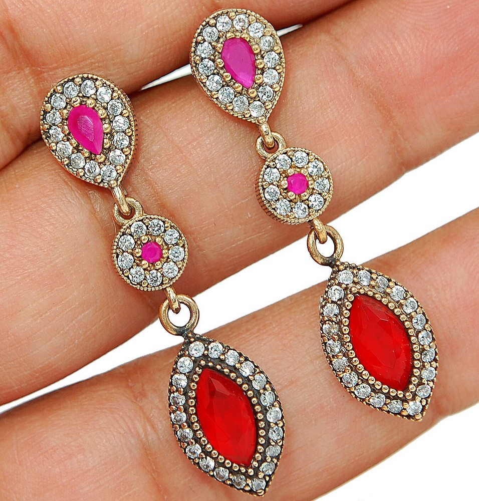 Ottoman Style 4CT Ruby 925 Sterling Silver Earrings AB1497