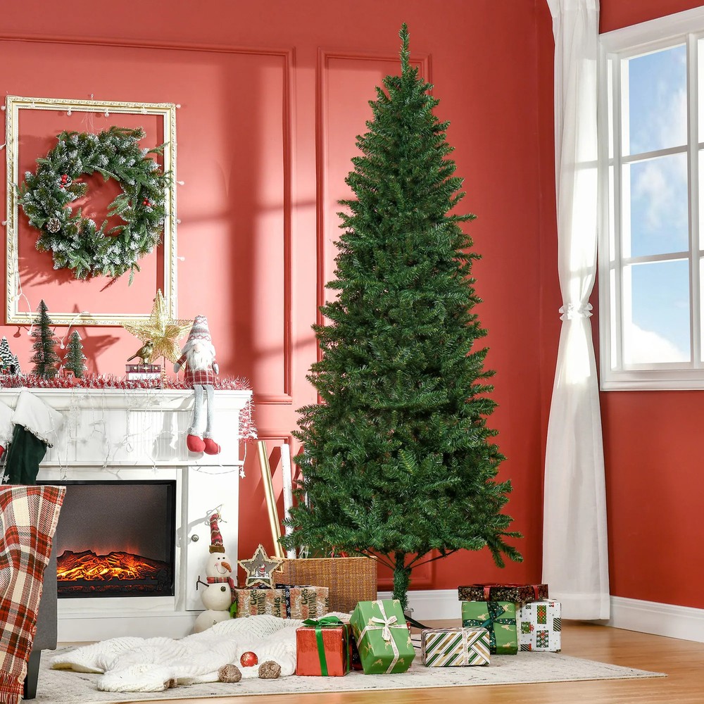 HOMCOM 7ft Slim Christmas Tree with Stand in Green - Easy Setup Decor