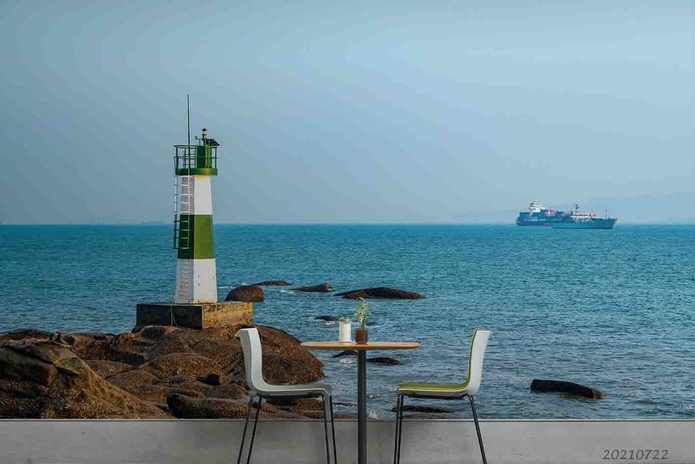 3D Sky Sea Boat Lighthouse Scenery Wall Murals Wallpaper Murals Wall Sticker 89
