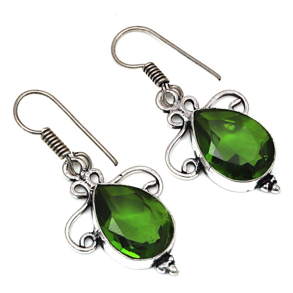 Peridot Quartz Gemstone Handmade Gift For Her Silver Jewelry Earrings 1.5''