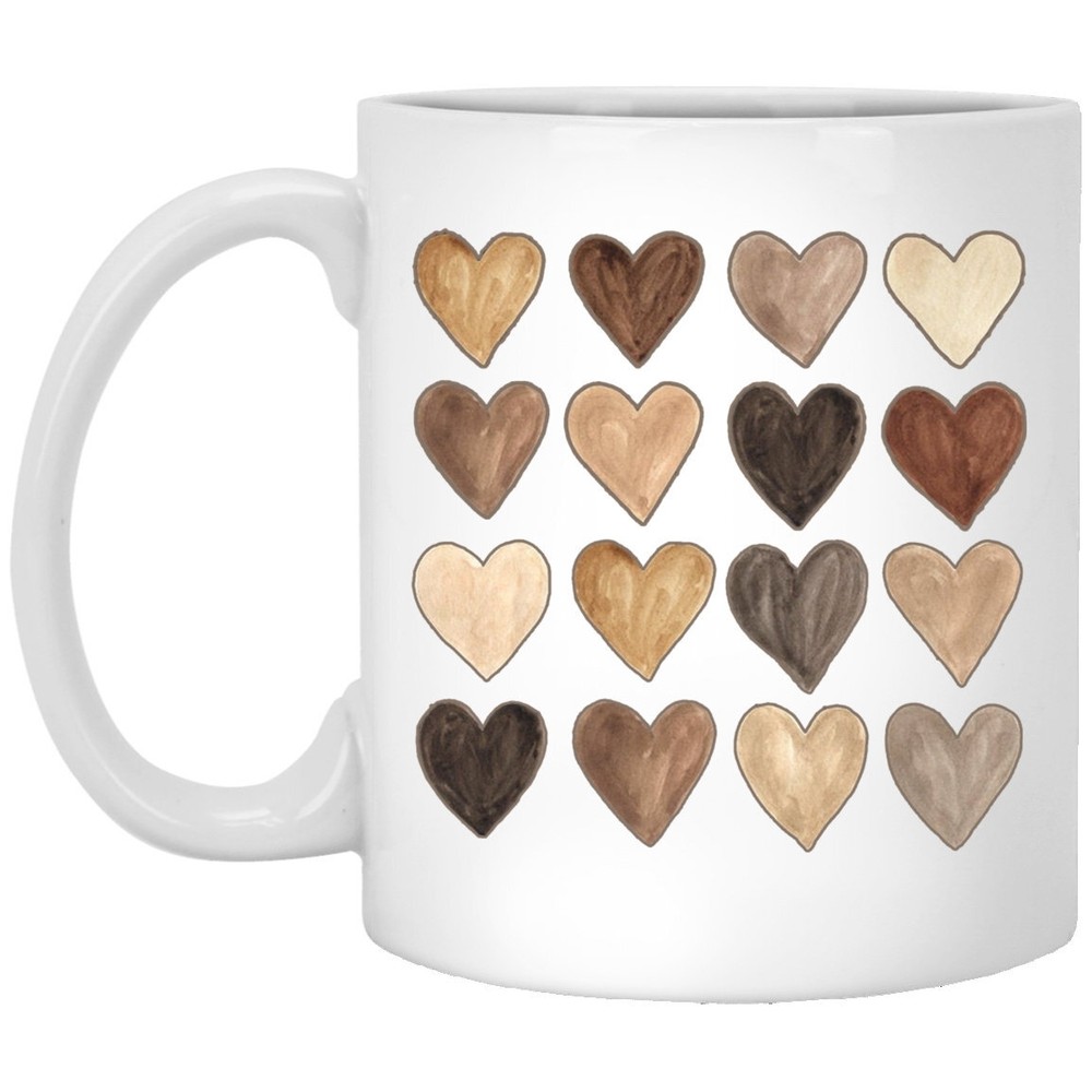 Unity Hearts Mug - Beauty Has No Skintone Watercolor Design Celebrating Melanin