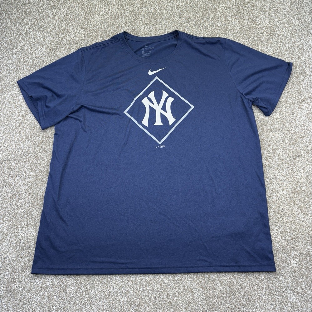 New York Yankees T Shirt Mens XXL 2XL Blue White Short Sleeve Nike Tee Dri Fit