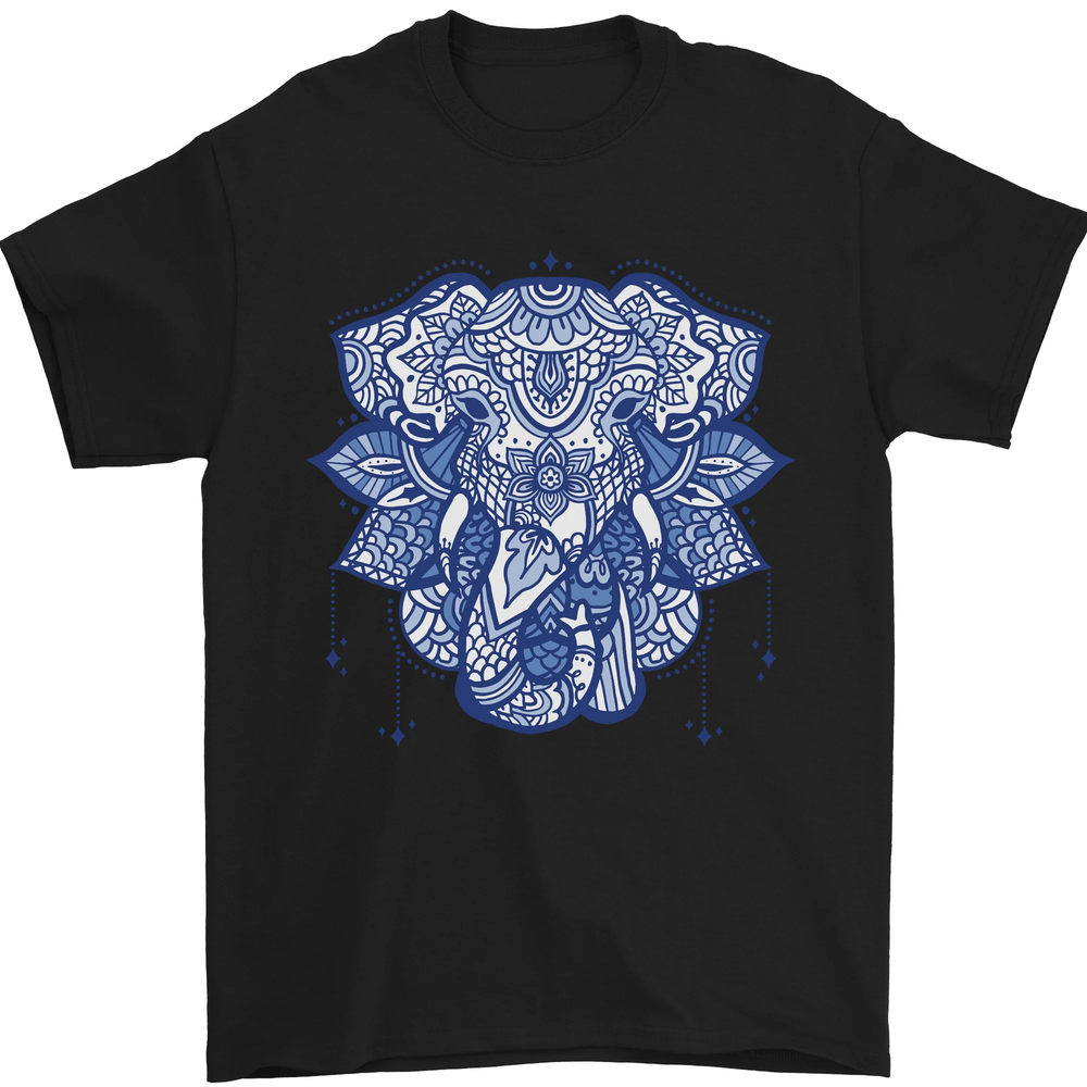 Elephant Mandala Art Mens T-Shirt 100% Cotton