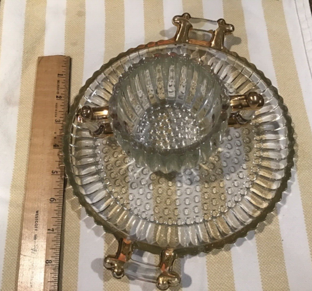 Vintage 7-1/2” glass platter and bowl Round Bowl Tray With Gold Rim