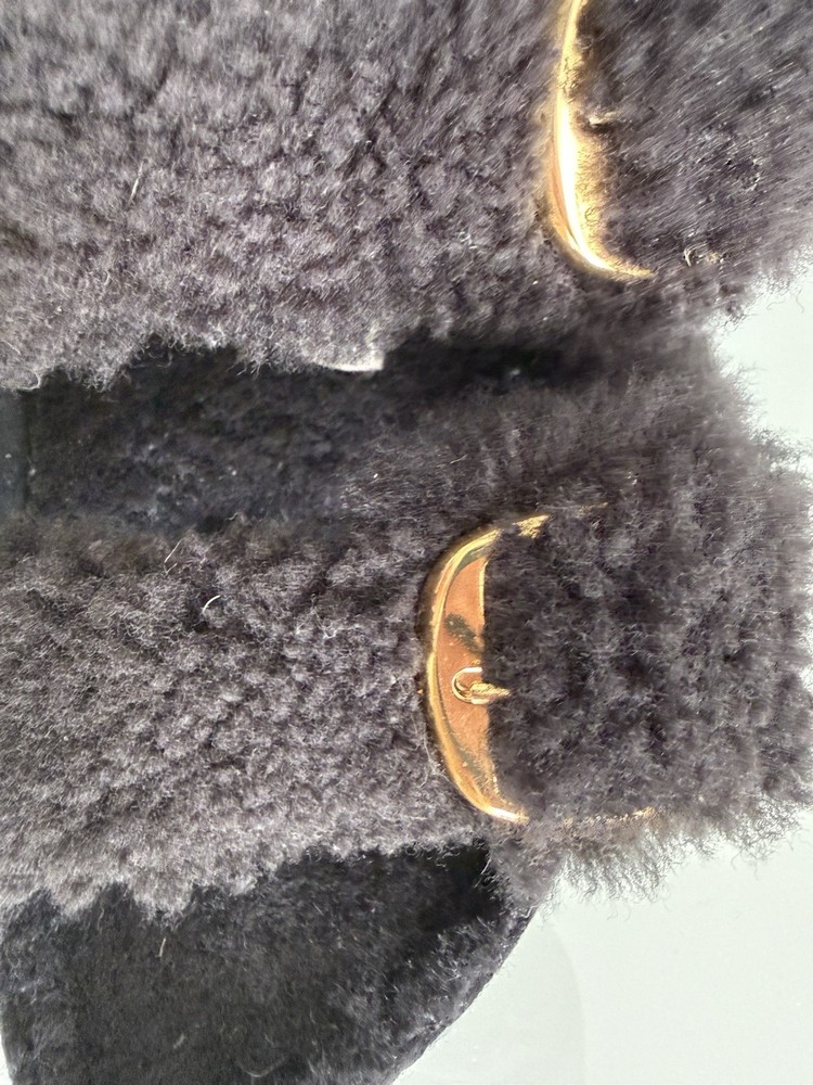 ✿ Birkenstock Shearling Slippers Size 40 Black Suede Made in Germany EU40 Wool!