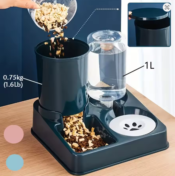 2-in-1 Tilted Automatic Cat Feeder with Water Dispenser for Pets