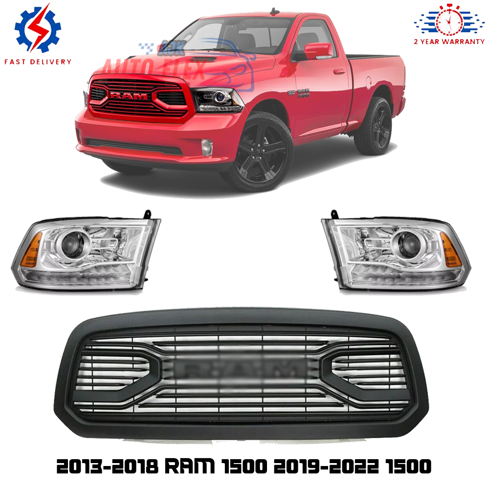 Bumper Grille & HeadLight For 2013-18 Ram 1500 2019-22 1500