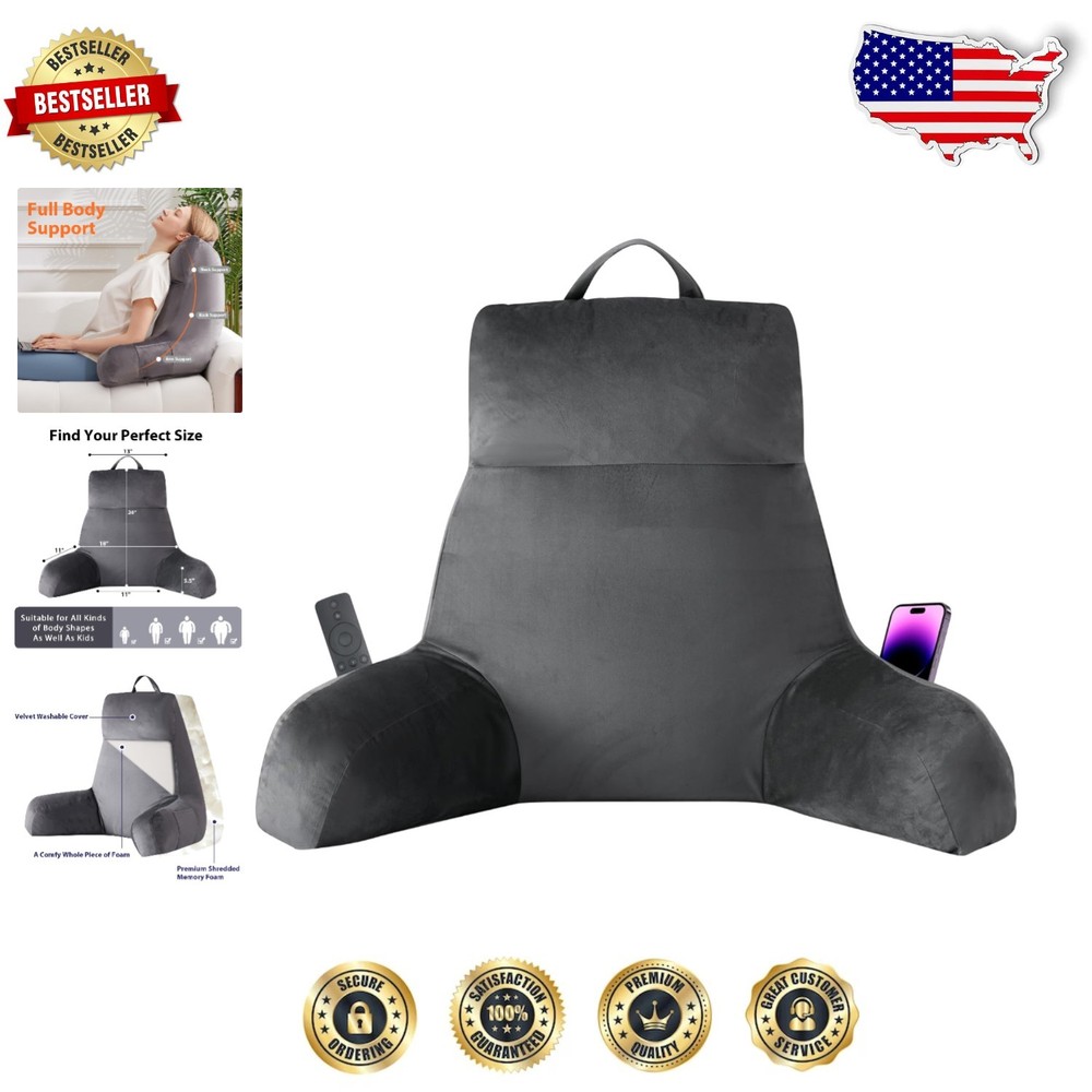 Portable Back Pillow with Armrests for Reading Lounging or TV Watching  