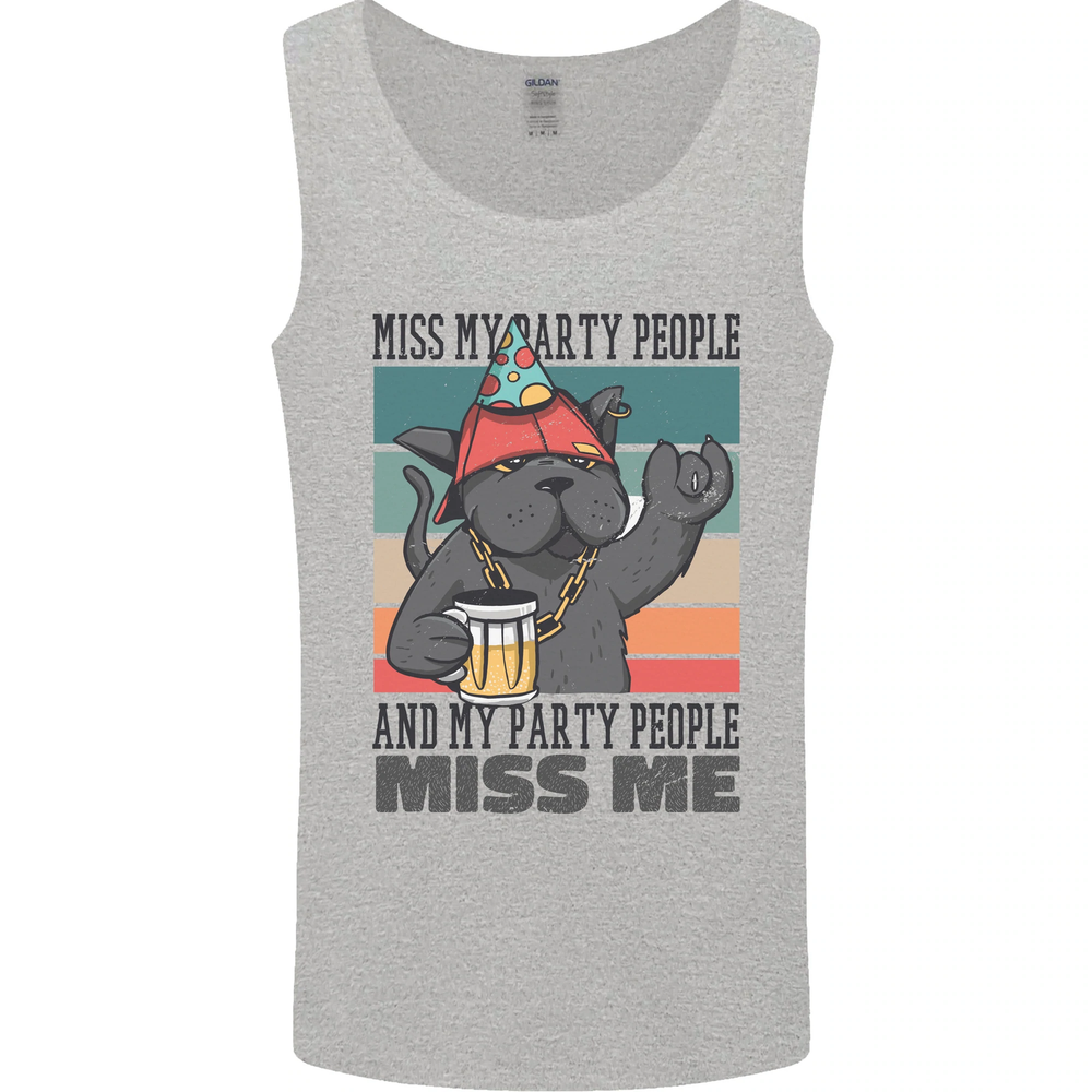 Funny Cat Miss My Party People Alcohol Beer Mens Vest Tank Top