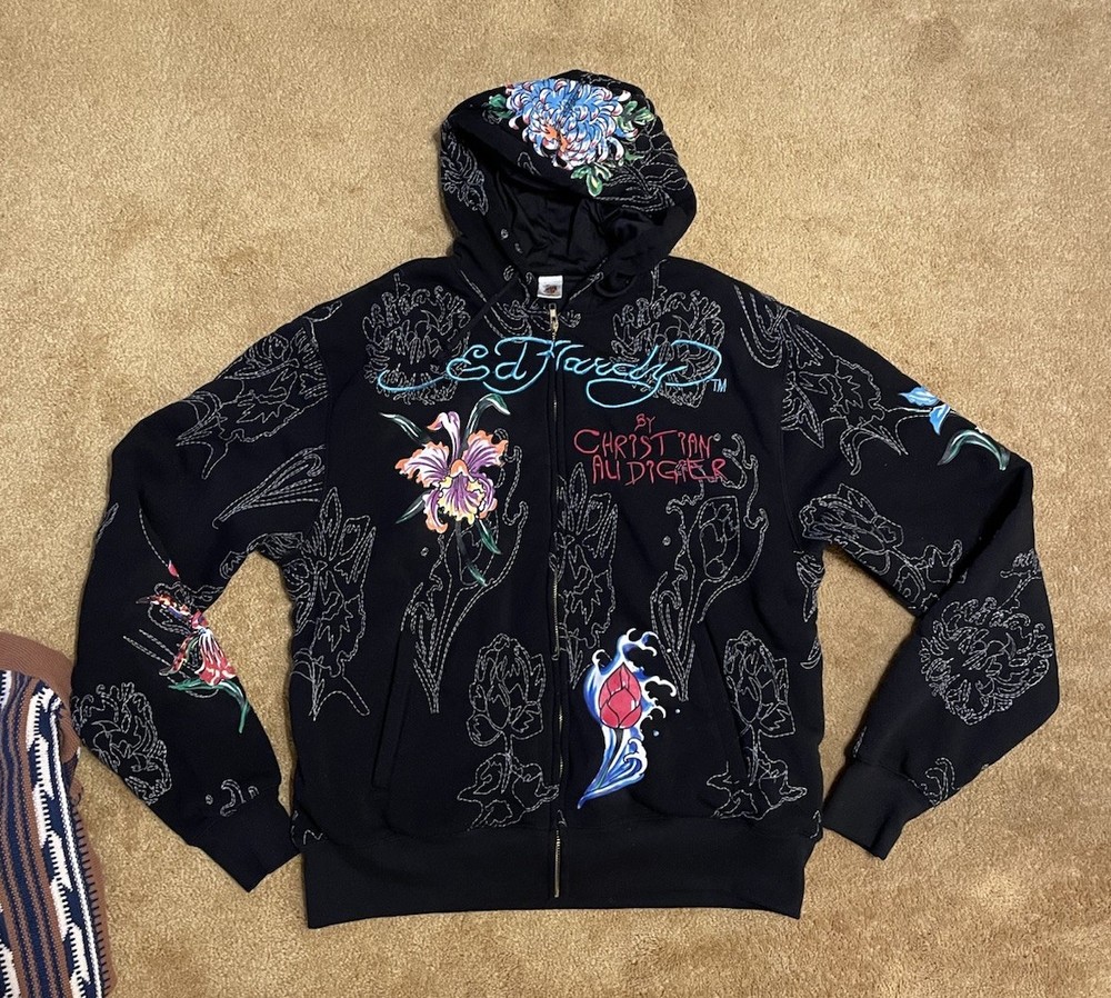 Vintage Ed Hardy By Cristian Audigier Full Print AOP Hoodie Size 3XL