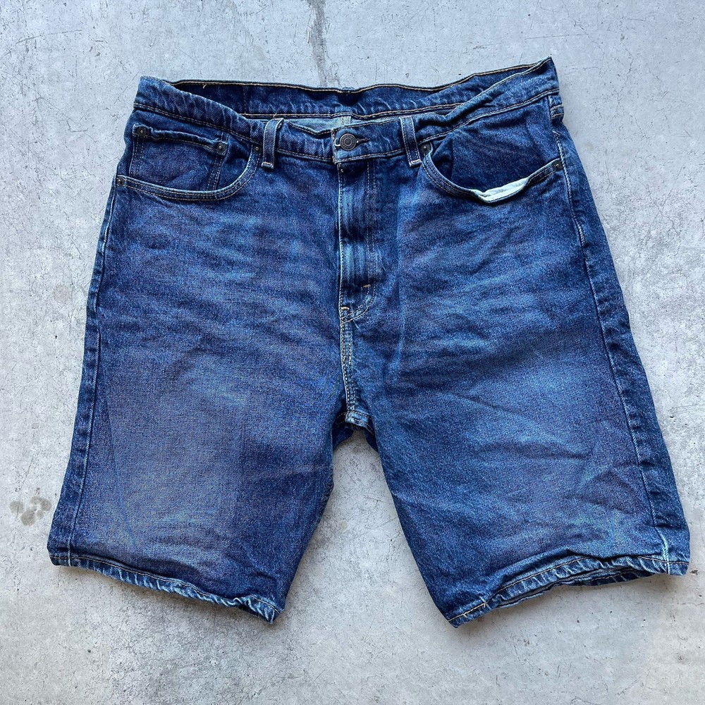 Levis 505 Jean Shorts Mens 36 Blue Regular Fit Medium Wash Cotton Denim Jorts