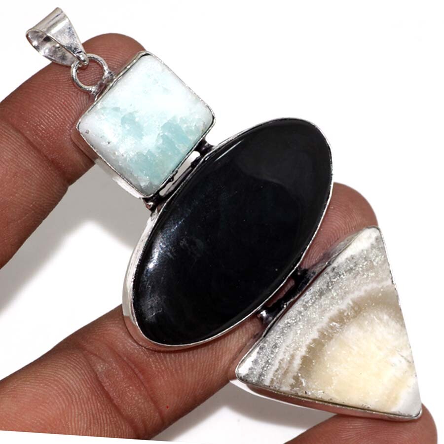 Black Obsidian Hememorphite Jewellery Pendant Handmade Gemstone Size  3.3