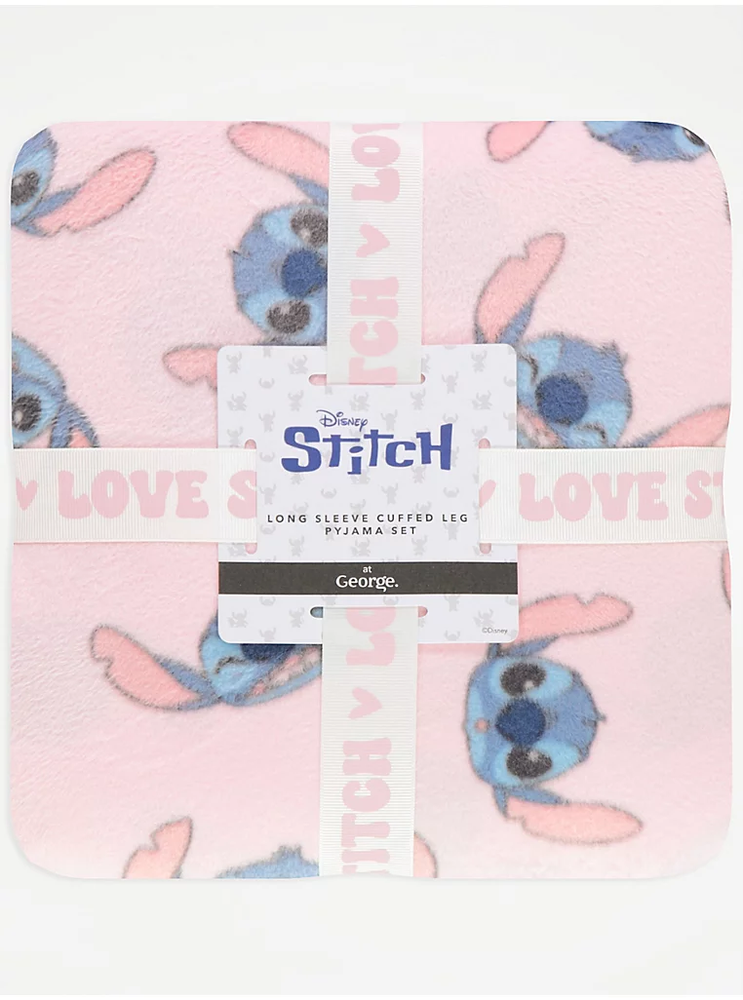 Disney Lilo And Stitch Velour Cosy Fleece Women Pink Pyjamas Gift Set Size 16-18
