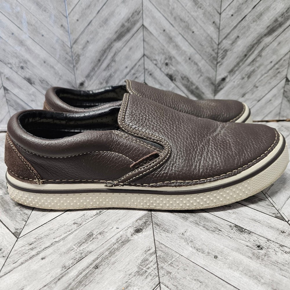 Crocs Loafers Slip On Shoes Brown Leather Mens 10 Hover Boat Comfort