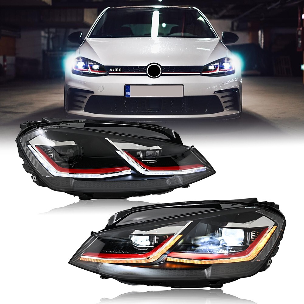 Pair Full LED Headlights For VW MK7 Golf 2013-2018 Head Front Lamps Sequential