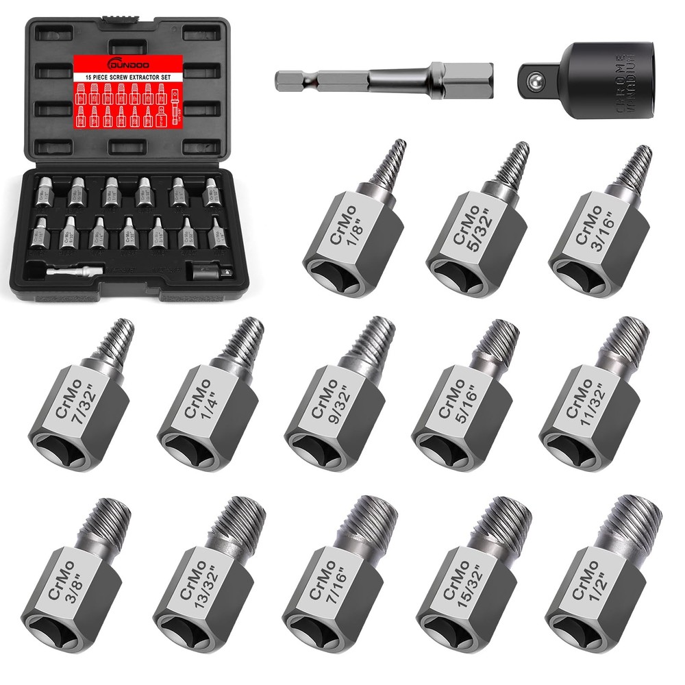 15 Pieces Screw Extractor Set, Easy Out Bolt Extractor Kit, 3/8