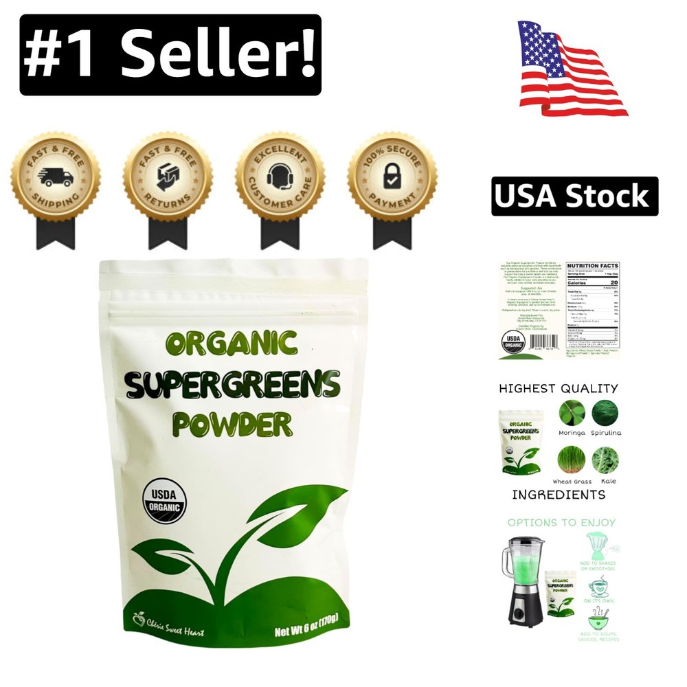 Cherie Sweet Heart Organic Supergreens Powder 6 oz Superfood Smoothie Booster  