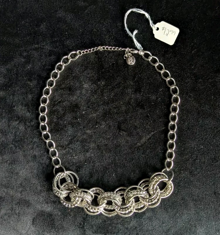 Silver Crystal Rhinestone Link Necklace Adjustable Statement Chain Y2K Joe Fresh